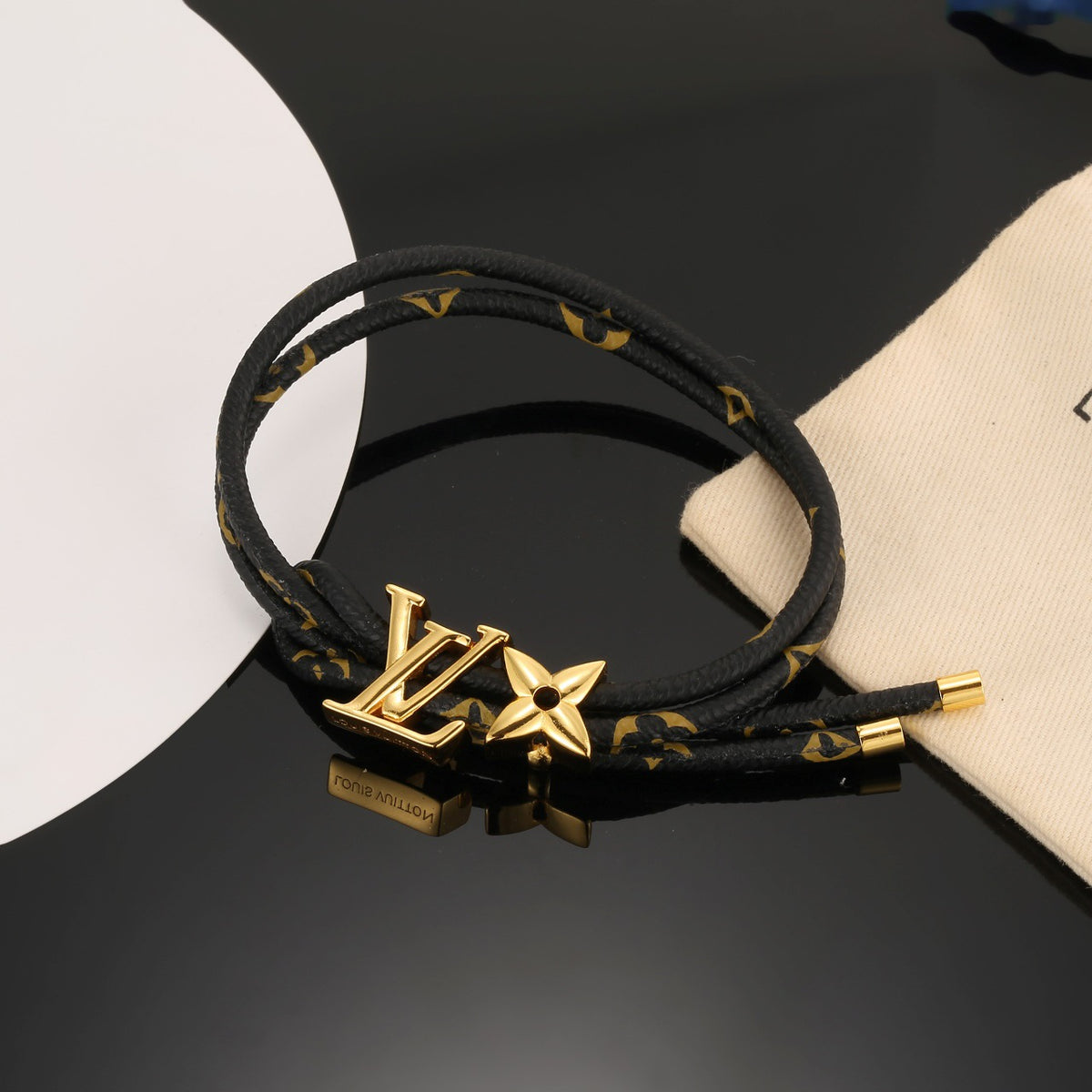 Geometric Emblem Leather-Detail Bracelet – Leather Detail – Design 008 main product view