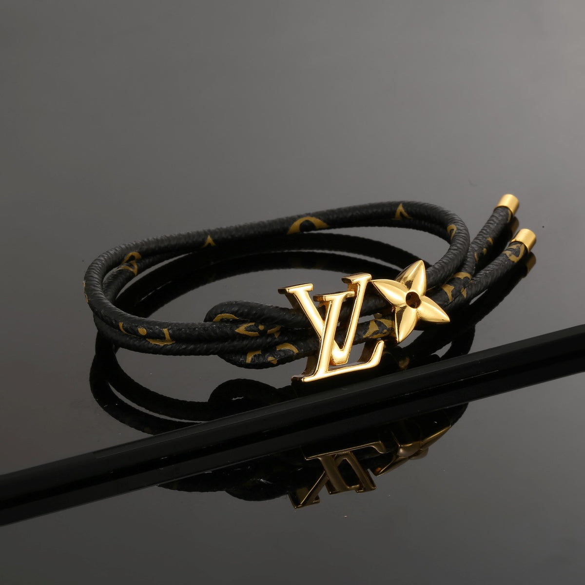 Geometric Emblem Leather-Detail Bracelet – Leather Detail – Design 008 styled product view