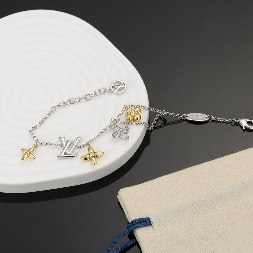 Letter Emblem Bracelet in Polished Metal-Tone – Design 018 side detail