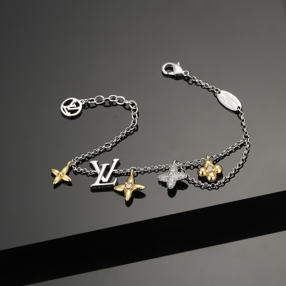 Letter Emblem Bracelet in Polished Metal-Tone – Design 018 close-up detail
