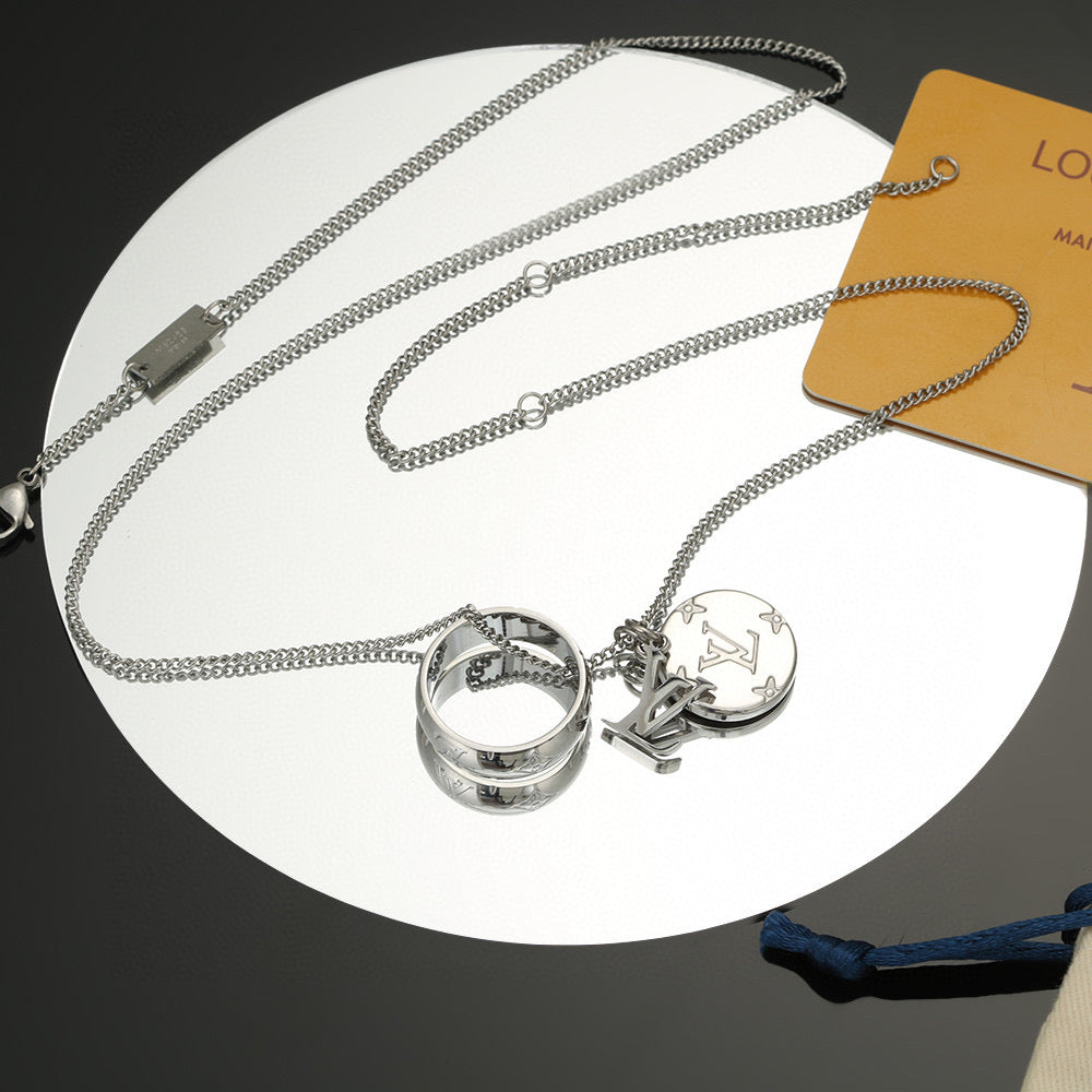 Letter Emblem Pendant Necklace in Polished Metal-Tone – Design 018 main product view