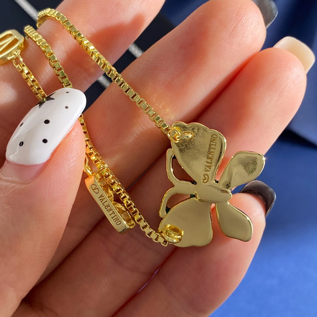 V Emblem Long Pendant Necklace – Design 01 main product view