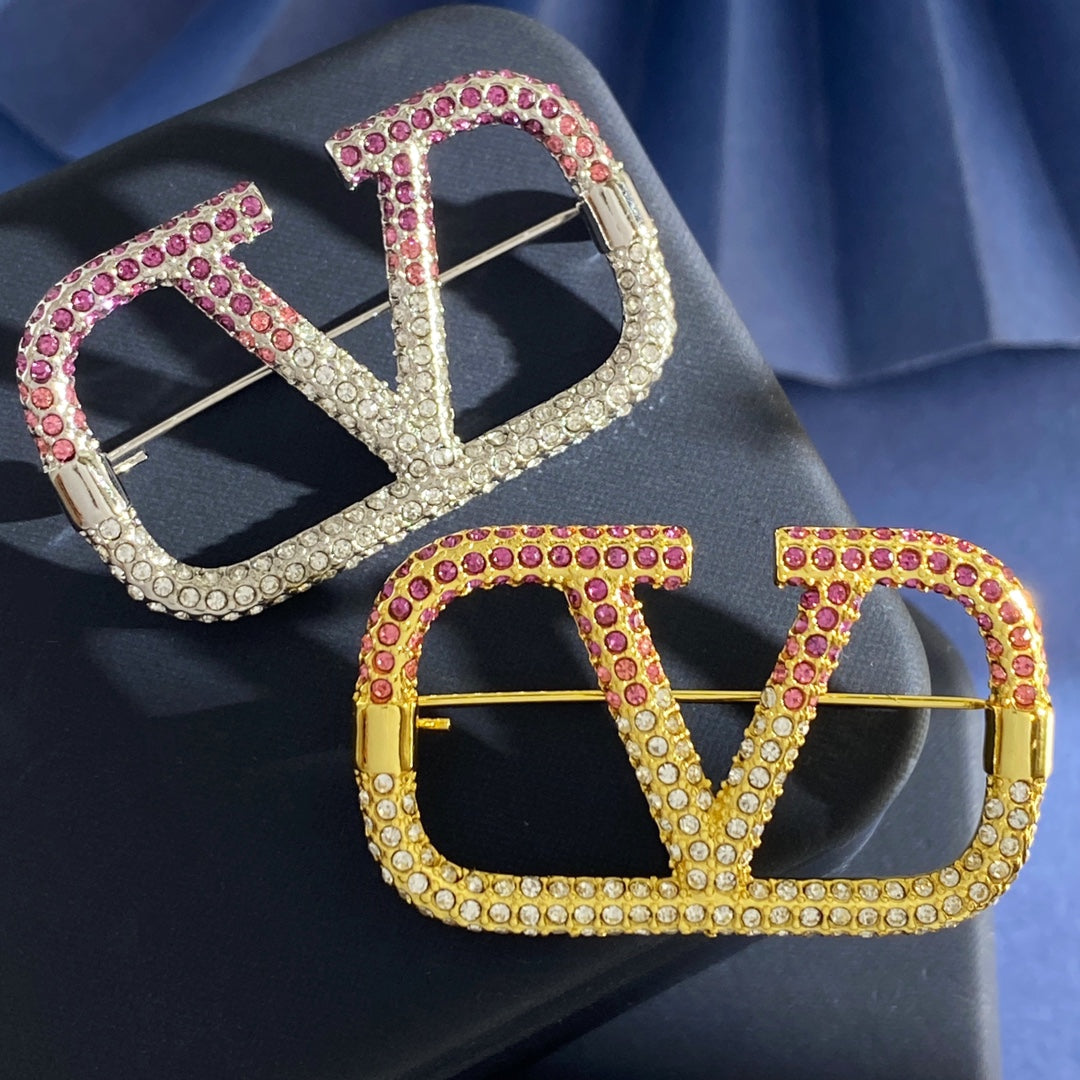 V Emblem Crystal-Accent Brooch main product view