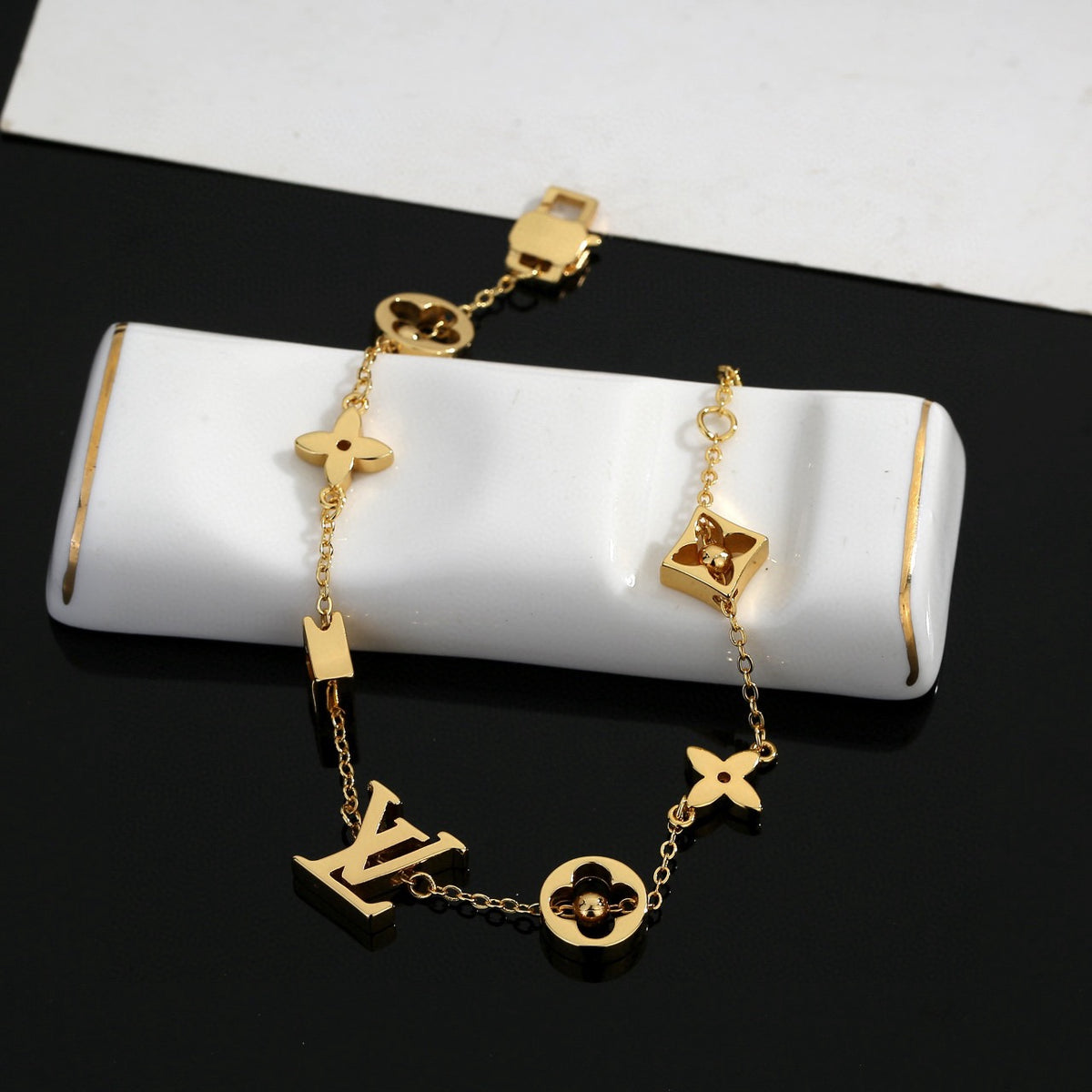 Letter Emblem Bracelet in Polished Metal-Tone – Design 022 styled product view