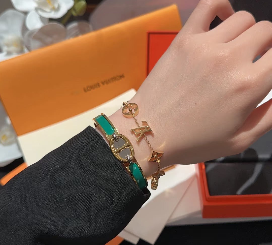 Letter Emblem Bracelet in Polished Metal-Tone – Design 021 styled product view