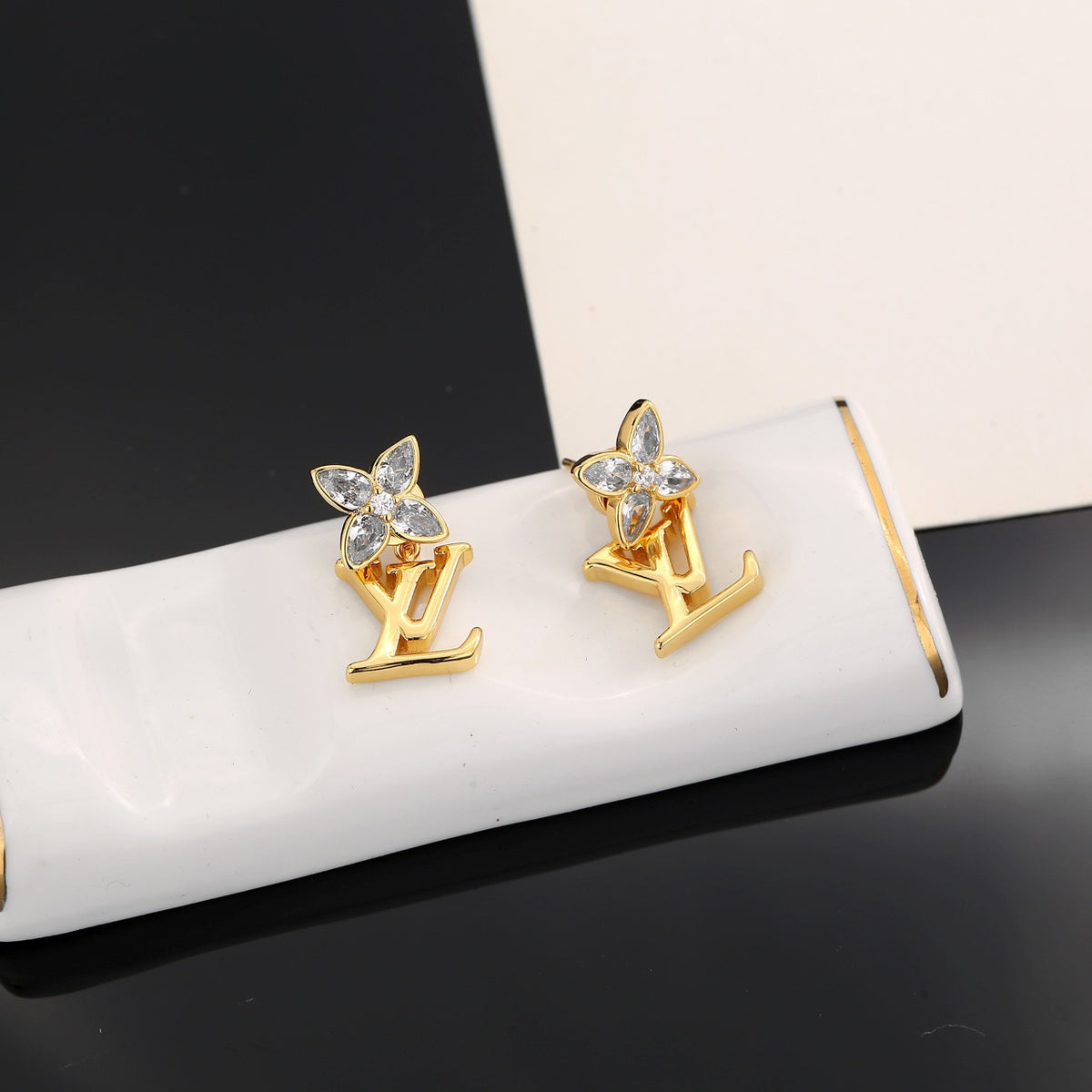 Geometric Emblem Stud Earrings in Polished Metal-Tone – Design 021 main product view