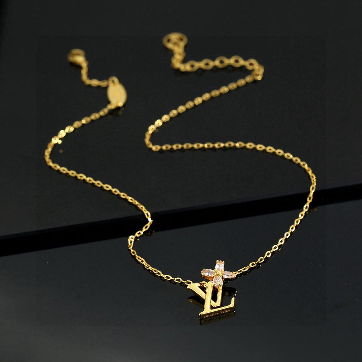Letter Emblem Pendant Necklace in Gold-Tone – Design 005 close-up detail