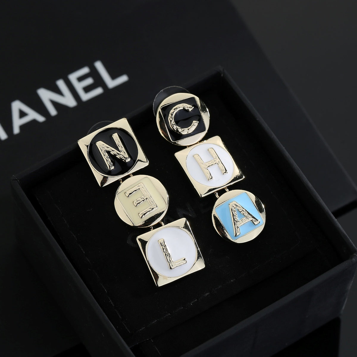 Letter Stud Earrings in Polished Metal-Tone – Design 009 main product view