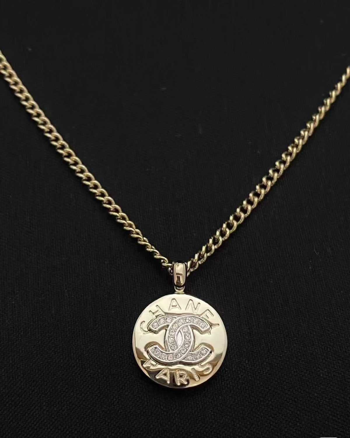 Signature Emblem Pendant Necklace in Gold-Tone – Design 037 front product view