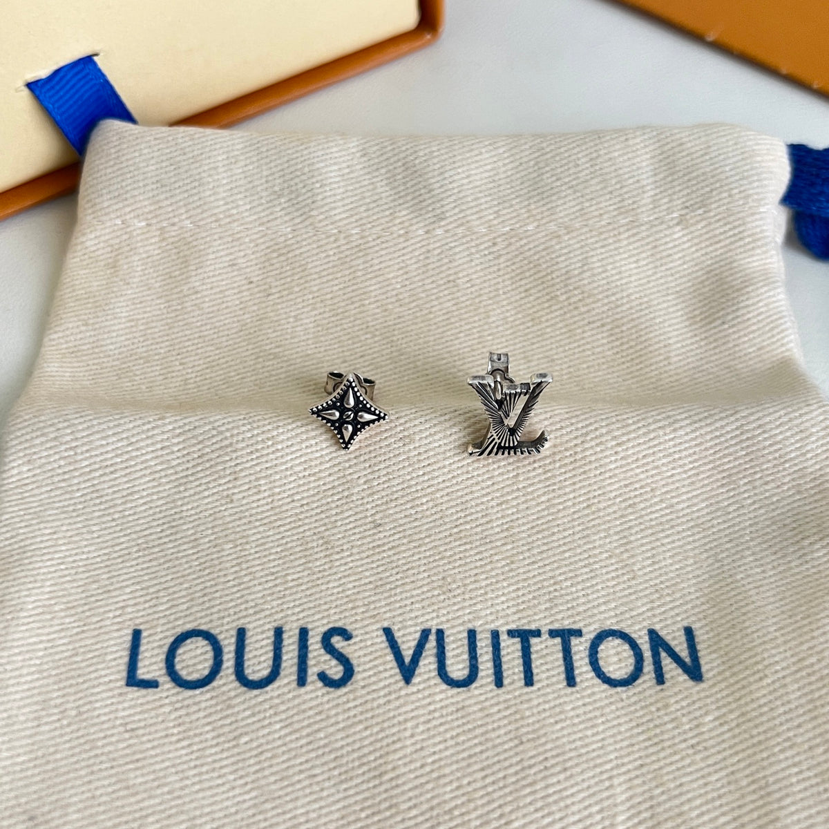Geometric Emblem Stud Earrings in Polished Metal-Tone – Design 019 front product view