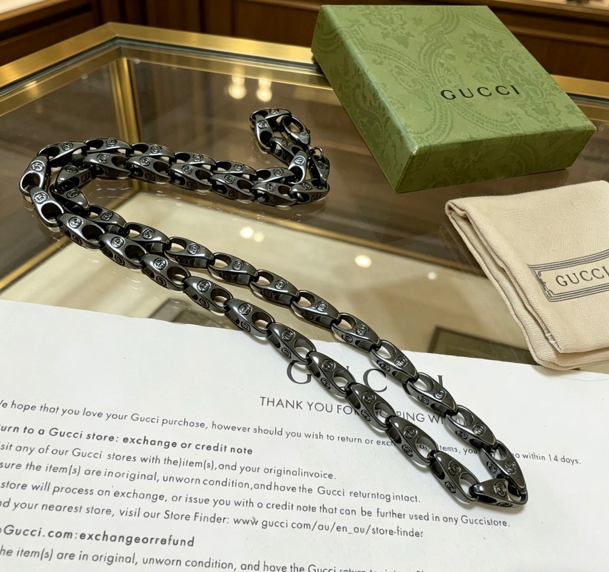 Chain Pendant Necklace in Polished Metal-Tone – Vintage Detail – Design 003 main product view