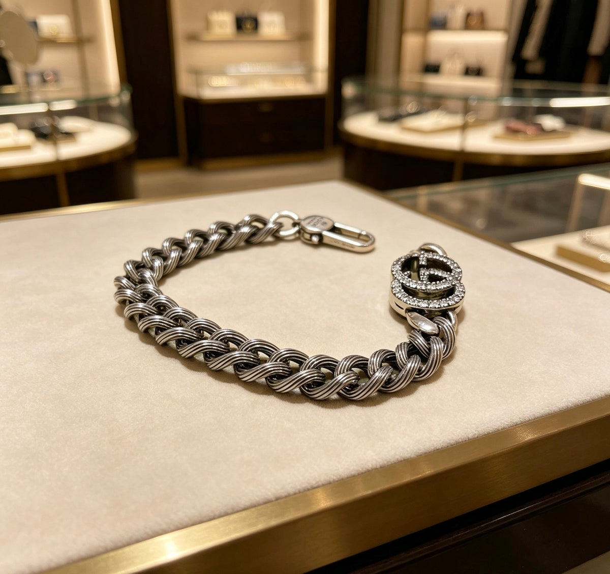 Floral Bracelet in Polished Metal-Tone – Design 011 front product view