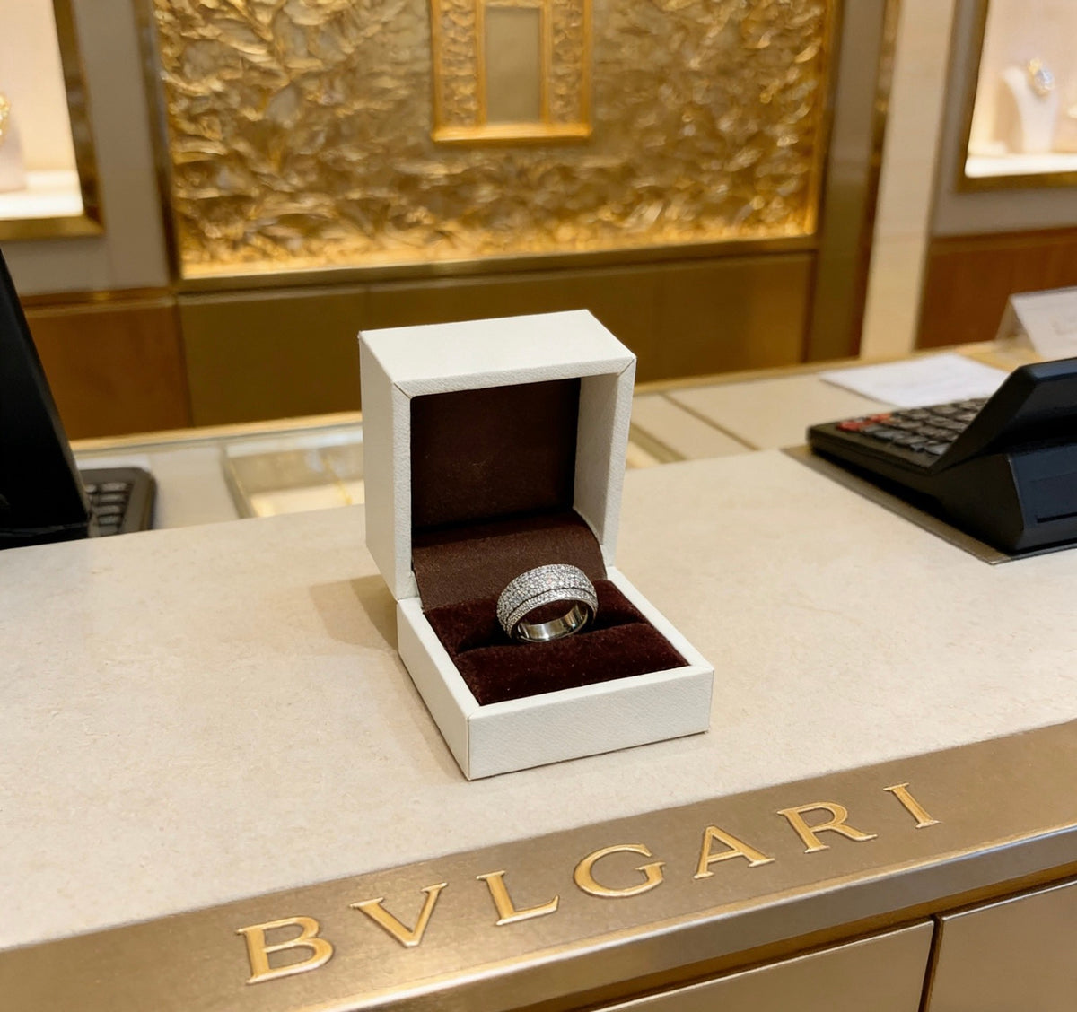 Geometric Emblem Statement Ring in Rose-Gold-Tone – Rose Gold Detail – Design 002 front product view