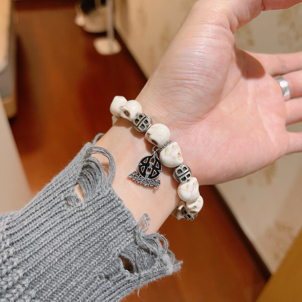 Geometric Emblem Bracelet in Polished Metal-Tone – Design 045 side detail