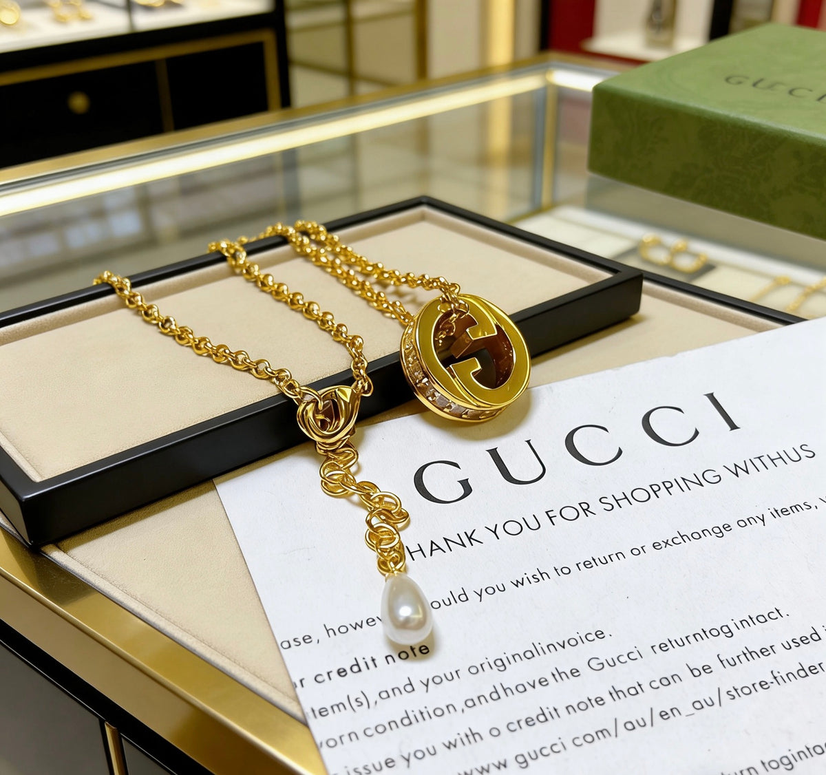 Double-G Emblem Pendant Necklace in Polished Metal-Tone – Design 122 main product view