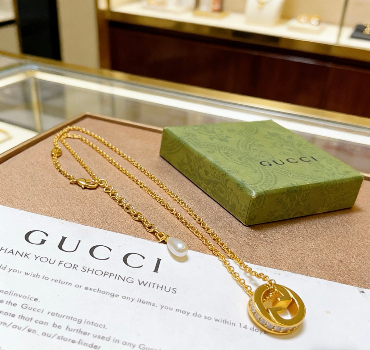 Double-G Emblem Pendant Necklace in Polished Metal-Tone – Design 122 front product view