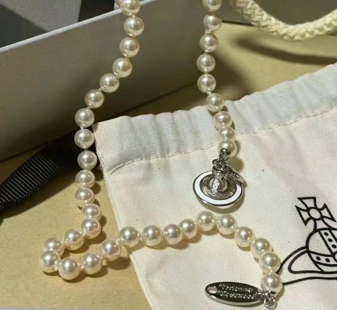 Orb Pendant Necklace in Polished Metal-Tone – Pearl Detail – Design 019 detail view