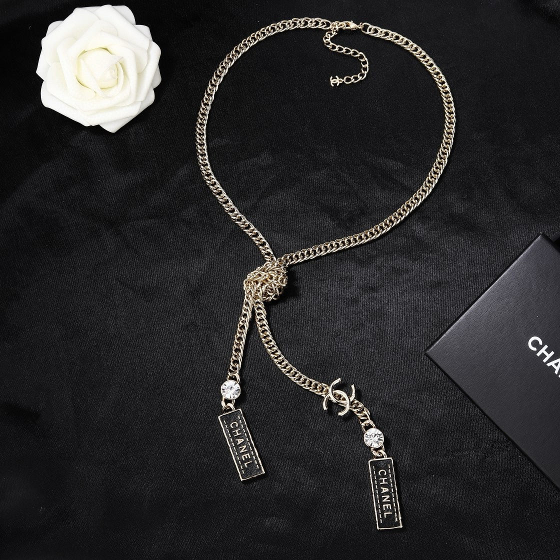 Double-C Emblem Pendant Necklace in Gold-Tone – Design 006 front product view