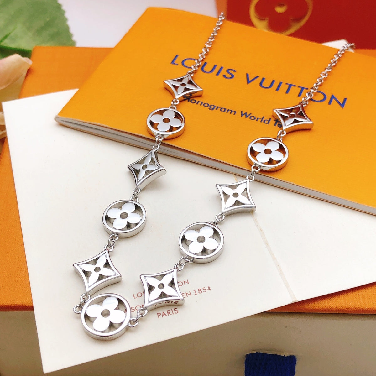 Geometric Emblem Pendant Necklace in Silver-Tone – Silver Detail – Design 007 front product view