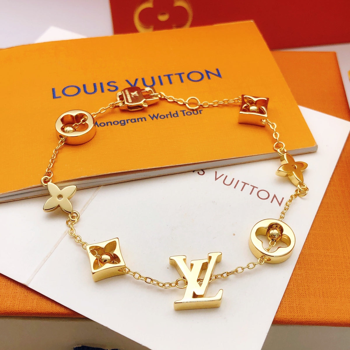 Geometric Emblem Bracelet in Gold-Tone – Design 056 main product view