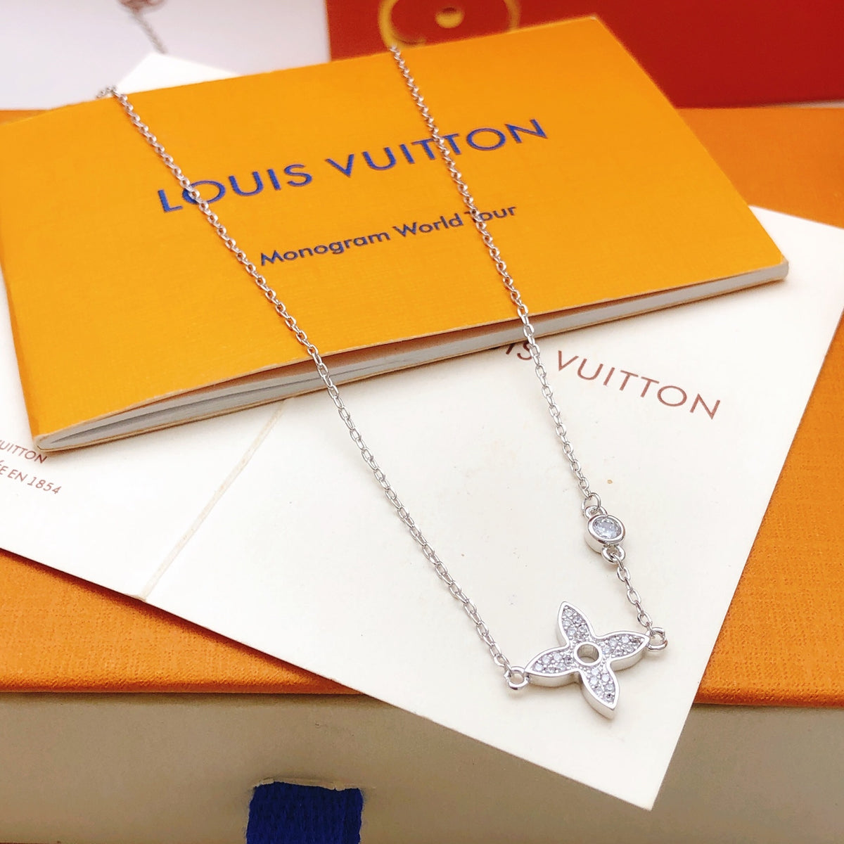 Floral Pendant Necklace in Silver-Tone – Silver Detail – Design 002 front product view