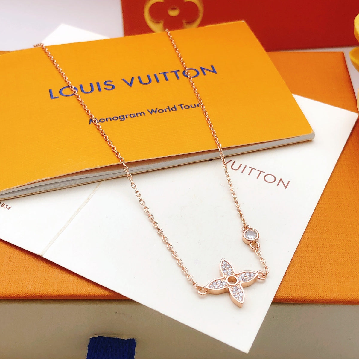 Floral Pendant Necklace in Rose-Gold-Tone – Rose Gold Detail – Design 002 front product view
