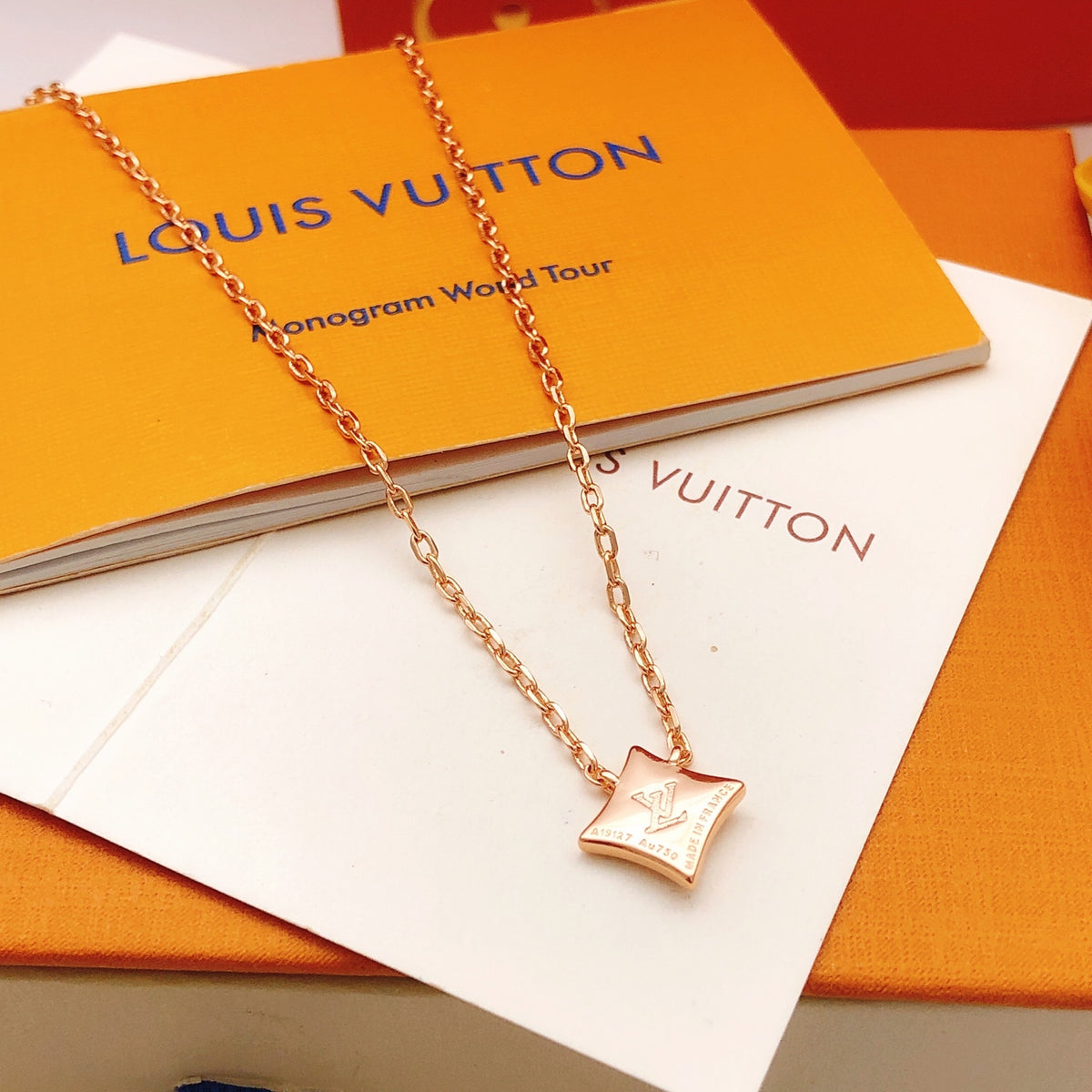 Geometric Emblem Pendant Necklace in Rose-Gold-Tone – Rose Gold Detail – Design 012 detail view