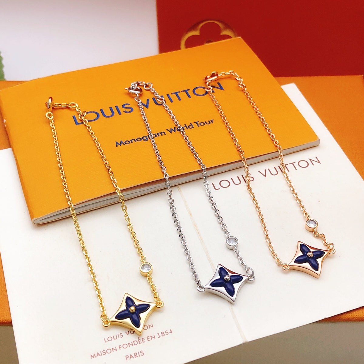 Geometric Emblem Bracelet in Gold-Tone – Blue Detail – Design 008 side detail