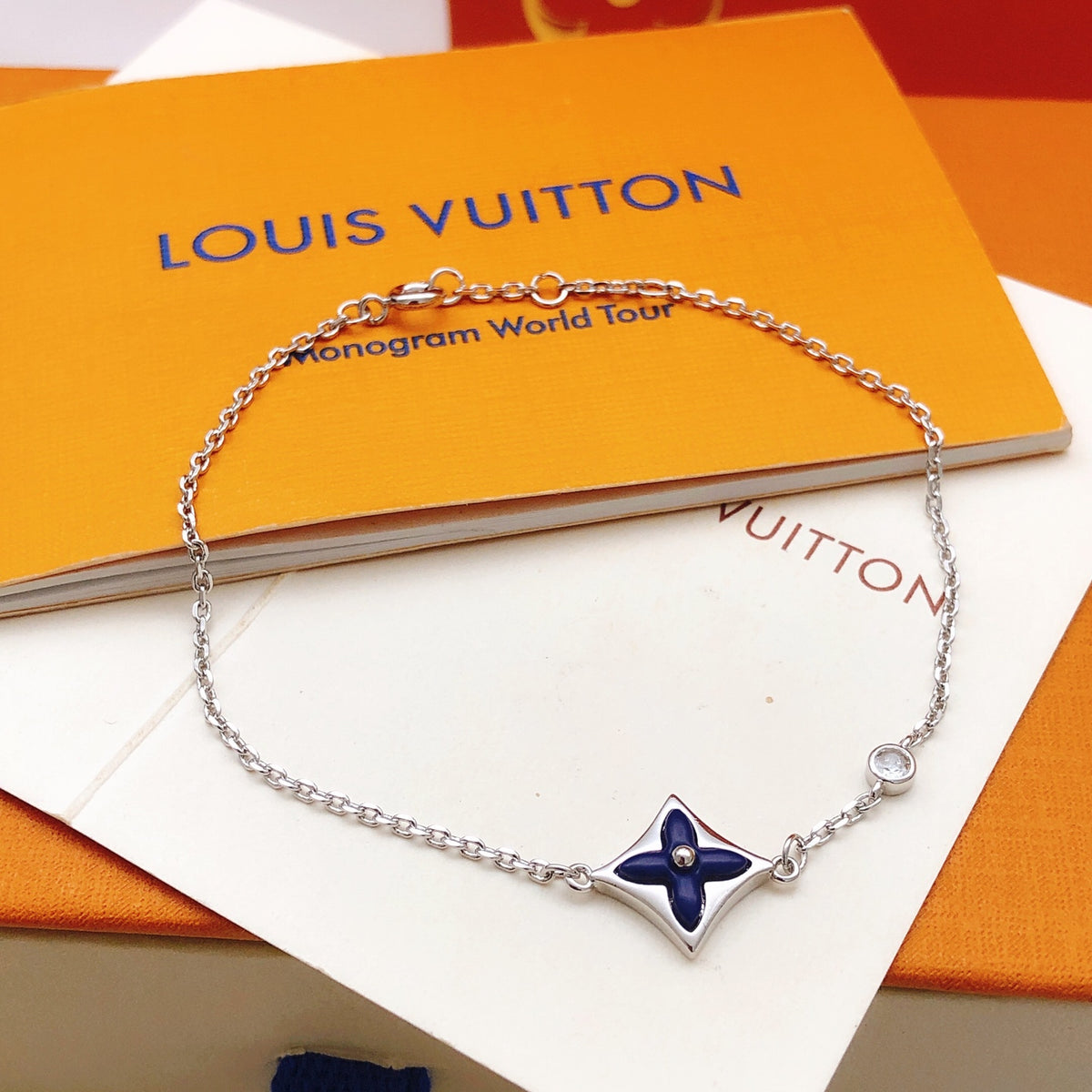 Geometric Emblem Bracelet in Gold-Tone – Blue Detail – Design 007 front product view