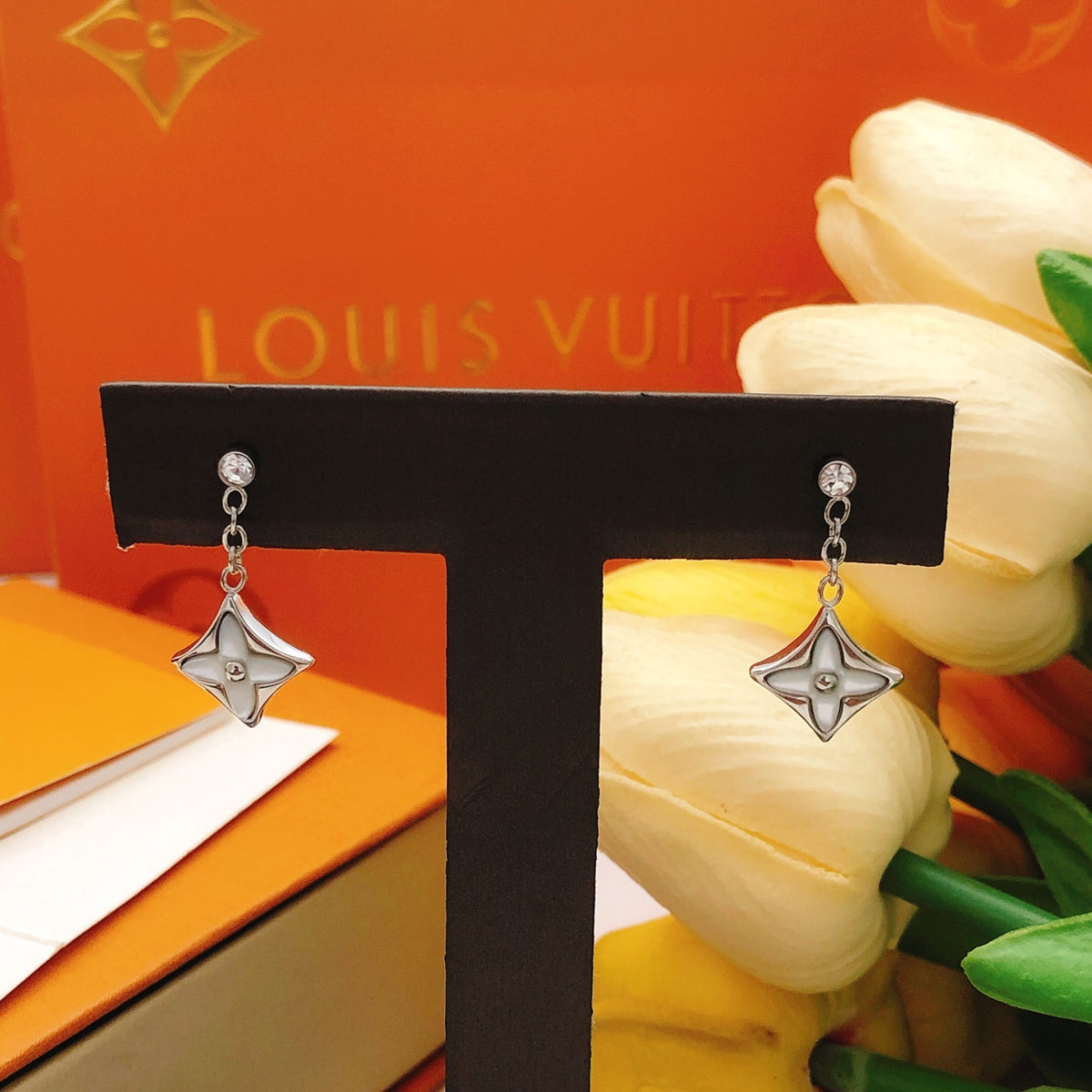 Geometric Emblem Stud Earrings in Gold-Tone – Design 027 close-up detail