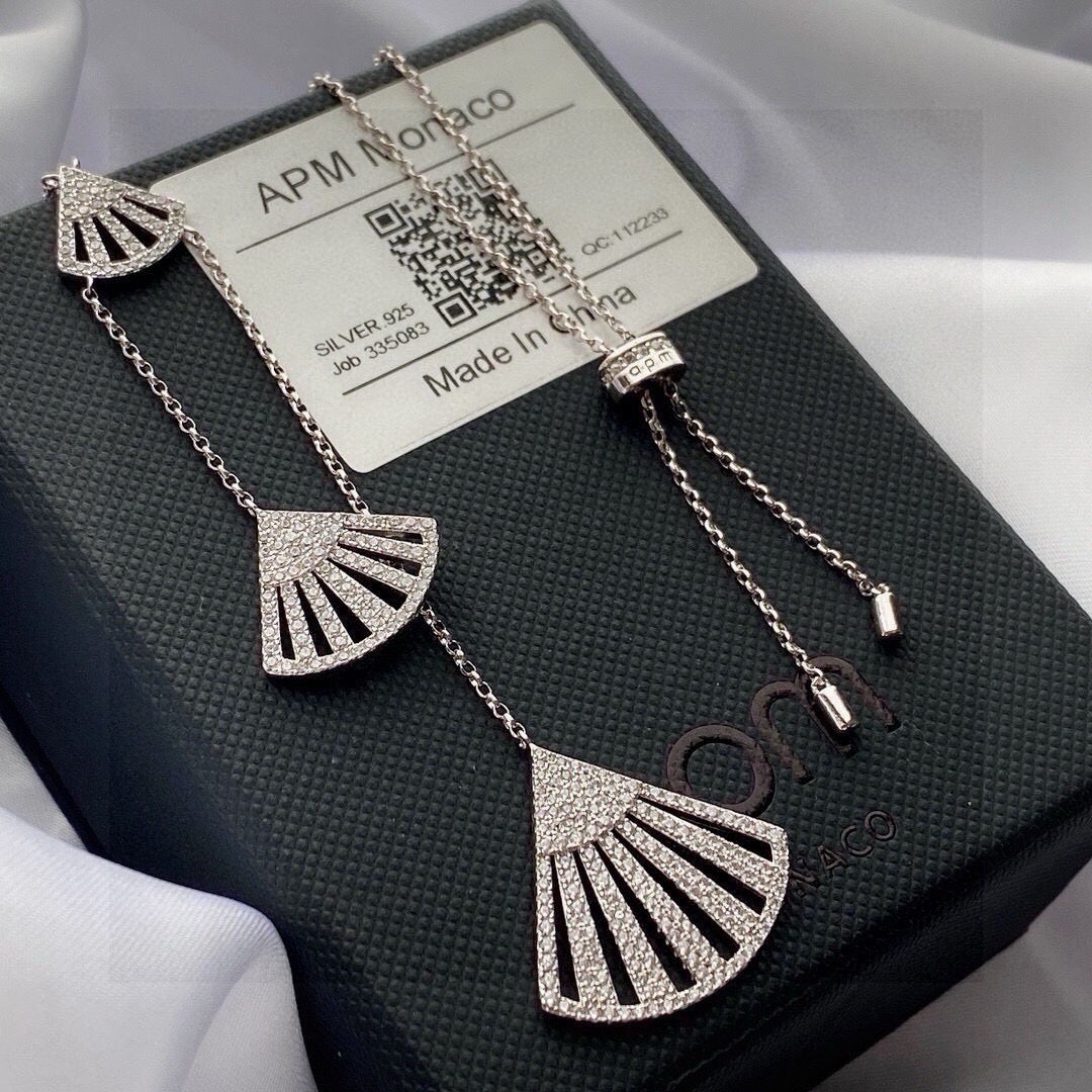Adjustable Fan Pendant Necklace in Silver-Tone close-up detail