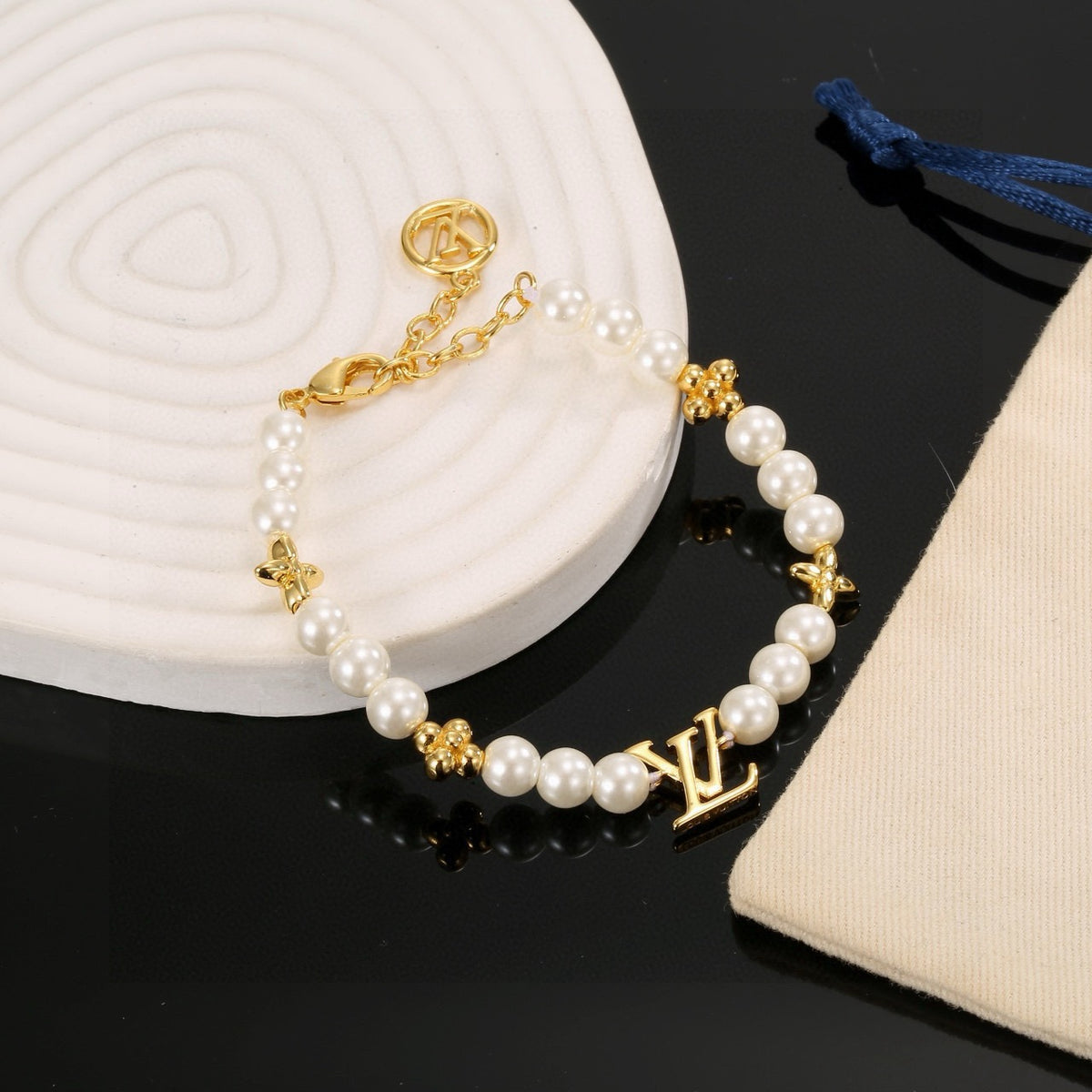 Letter Emblem Bracelet in Polished Metal-Tone – Design 023 side detail