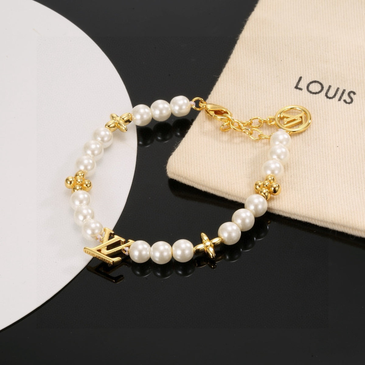 Letter Emblem Bracelet in Polished Metal-Tone – Design 023 front product view