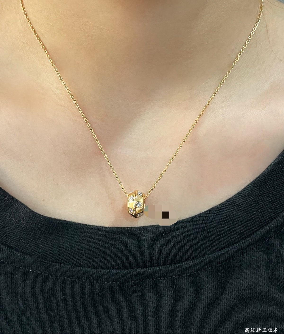 Letter Emblem Pendant Necklace in Gold-Tone – Design 006 detail view