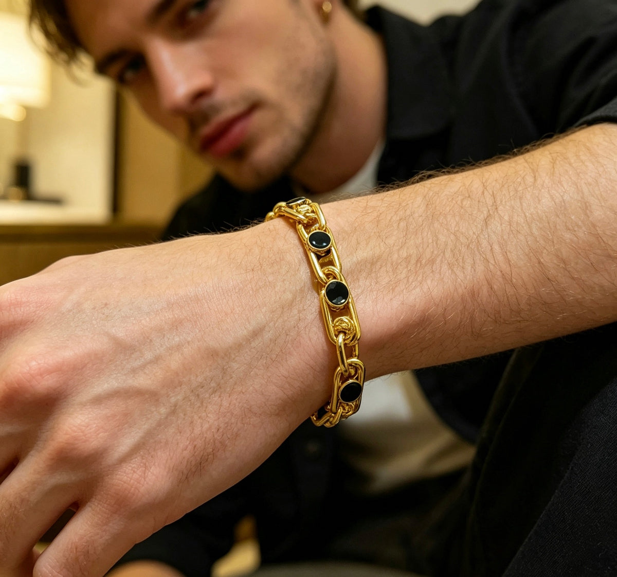Geometric Emblem Bracelet in Polished Metal-Tone – Design 060 detail view