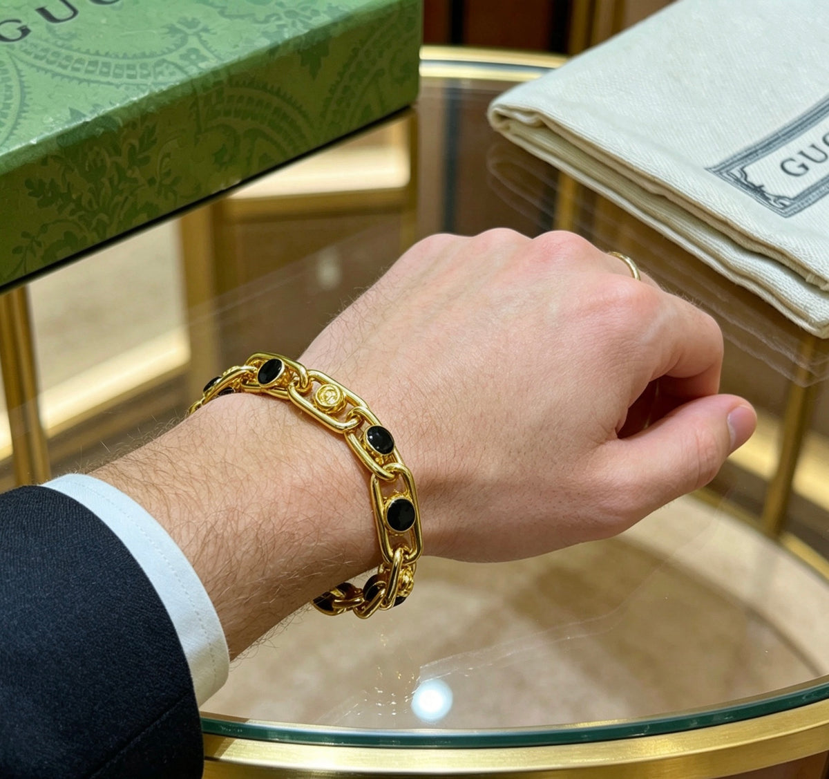 Geometric Emblem Bracelet in Polished Metal-Tone – Design 060 styled product view