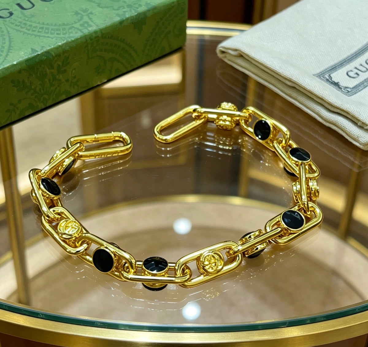 Geometric Emblem Bracelet in Polished Metal-Tone – Design 060 front product view