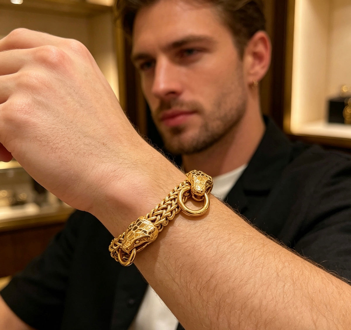 Serpentine Bracelet in Polished Metal-Tone close-up detail