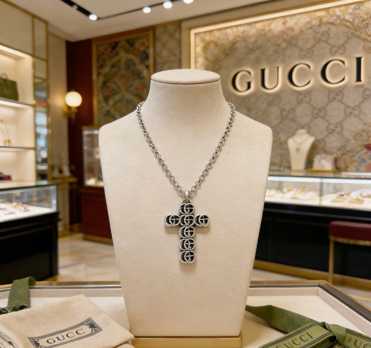 Double-G Emblem Pendant Necklace in Polished Metal-Tone – Design 114 main product view