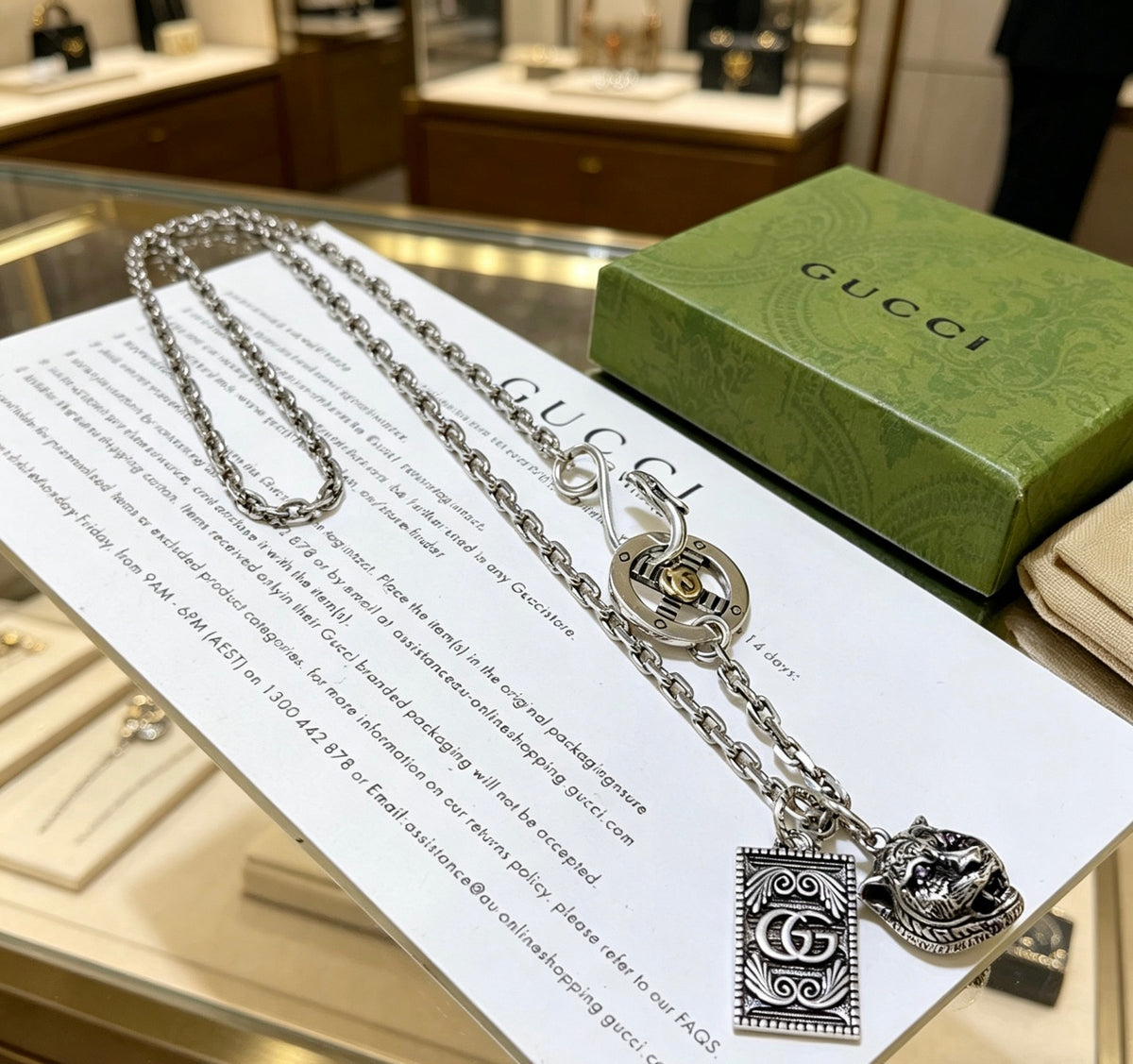 Double-G Emblem Pendant Necklace in Polished Metal-Tone – Vintage Detail – Design 028 main product view