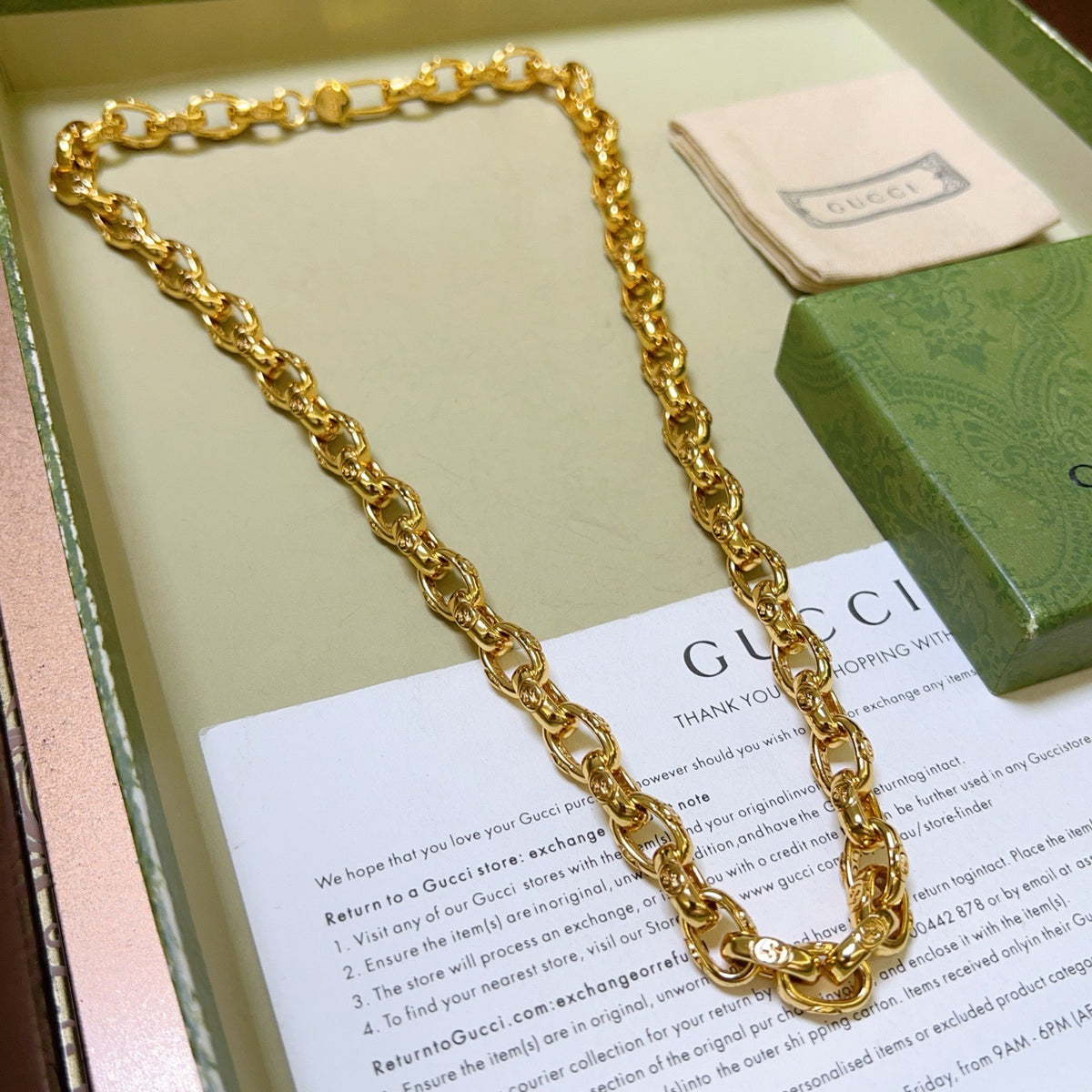 Double-G Emblem Pendant Necklace in Polished Metal-Tone – Design 117 front product view