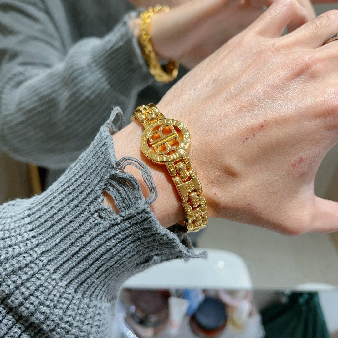 Geometric Emblem Bracelet in Polished Metal-Tone – Design 044 detail view