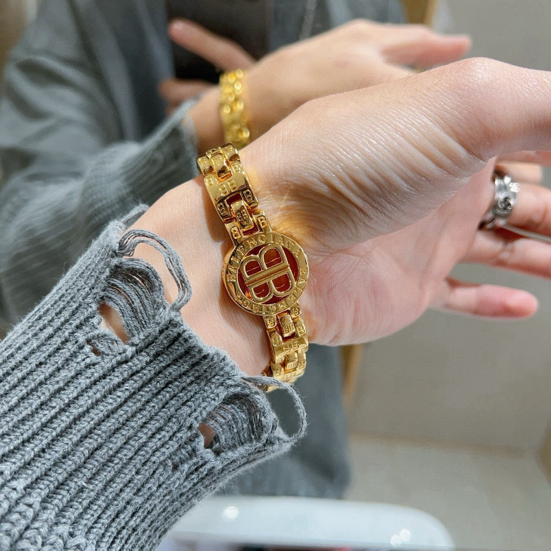 Geometric Emblem Bracelet in Polished Metal-Tone – Design 044 side detail