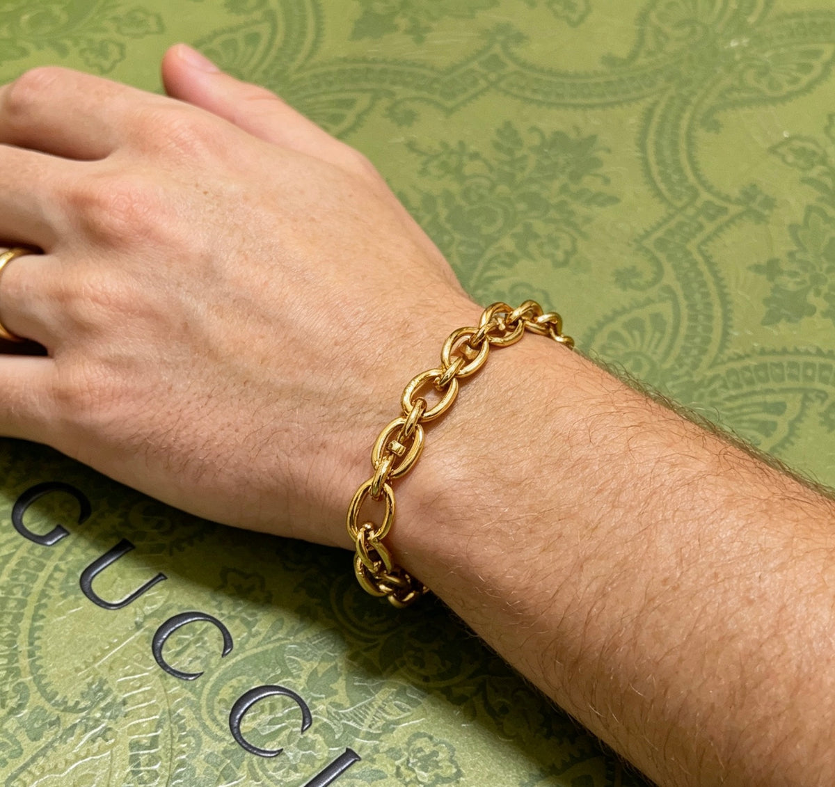 Geometric Emblem Bracelet in Polished Metal-Tone – Design 059 detail view