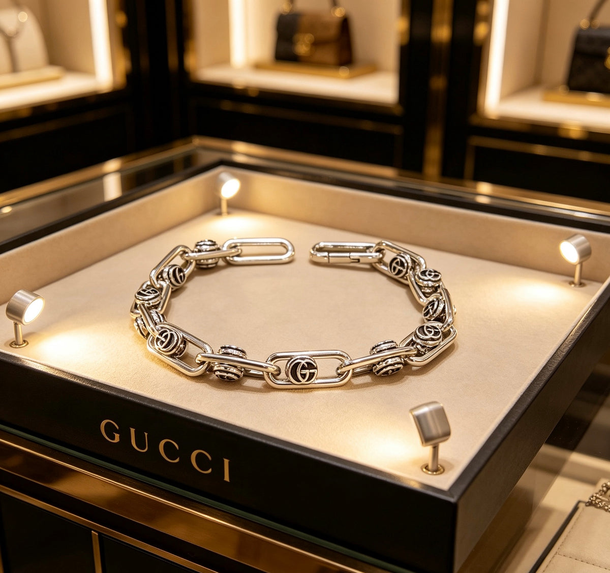 Geometric Emblem Bracelet in Polished Metal-Tone – Design 058 front product view