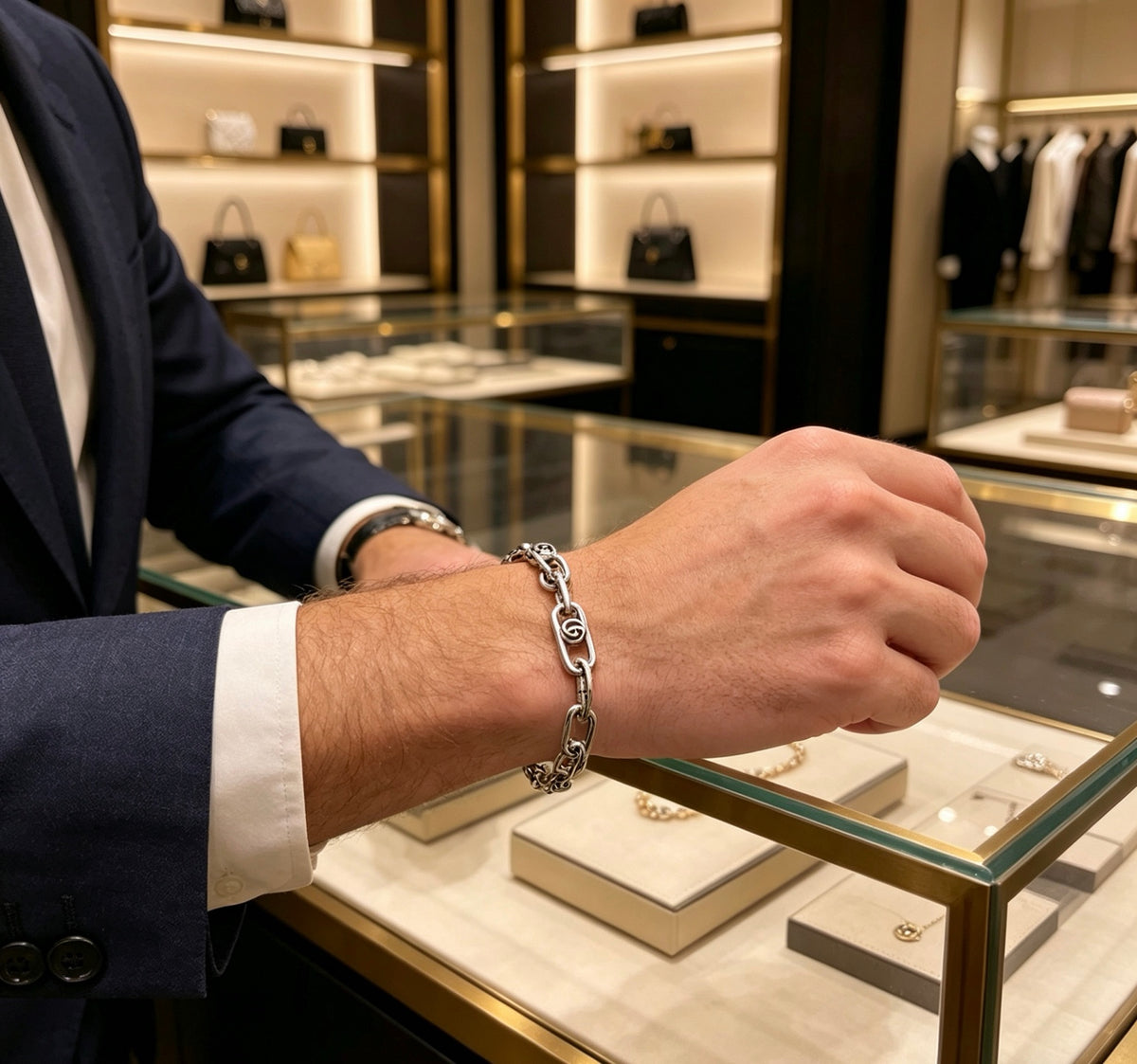 Geometric Emblem Bracelet in Polished Metal-Tone – Design 058 styled product view