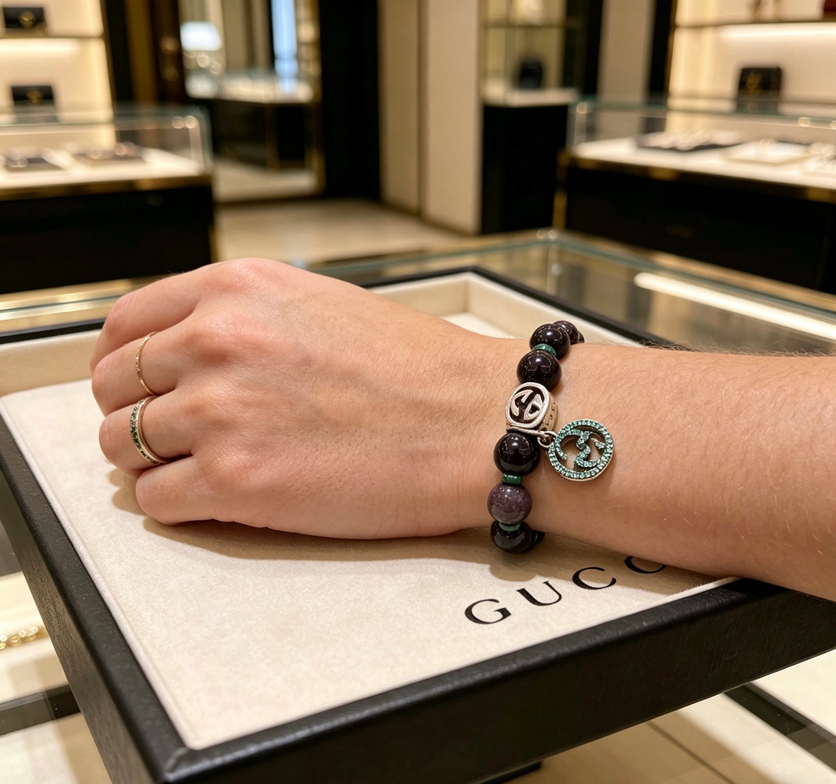 Geometric Emblem Bracelet in Polished Metal-Tone – Vintage Detail – Design 008 front product view