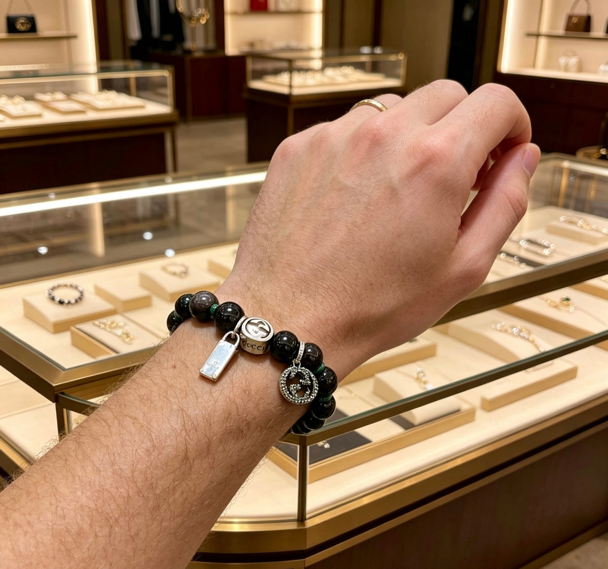 Geometric Emblem Bracelet in Polished Metal-Tone – Vintage Detail – Design 008 styled product view