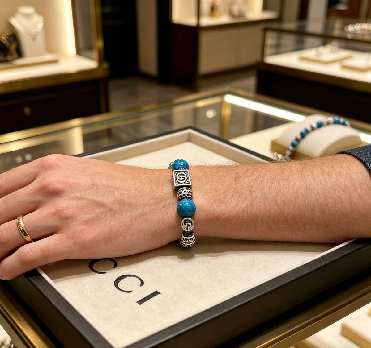 Double-G Emblem Bracelet in Polished Metal-Tone – Design 013 front product view