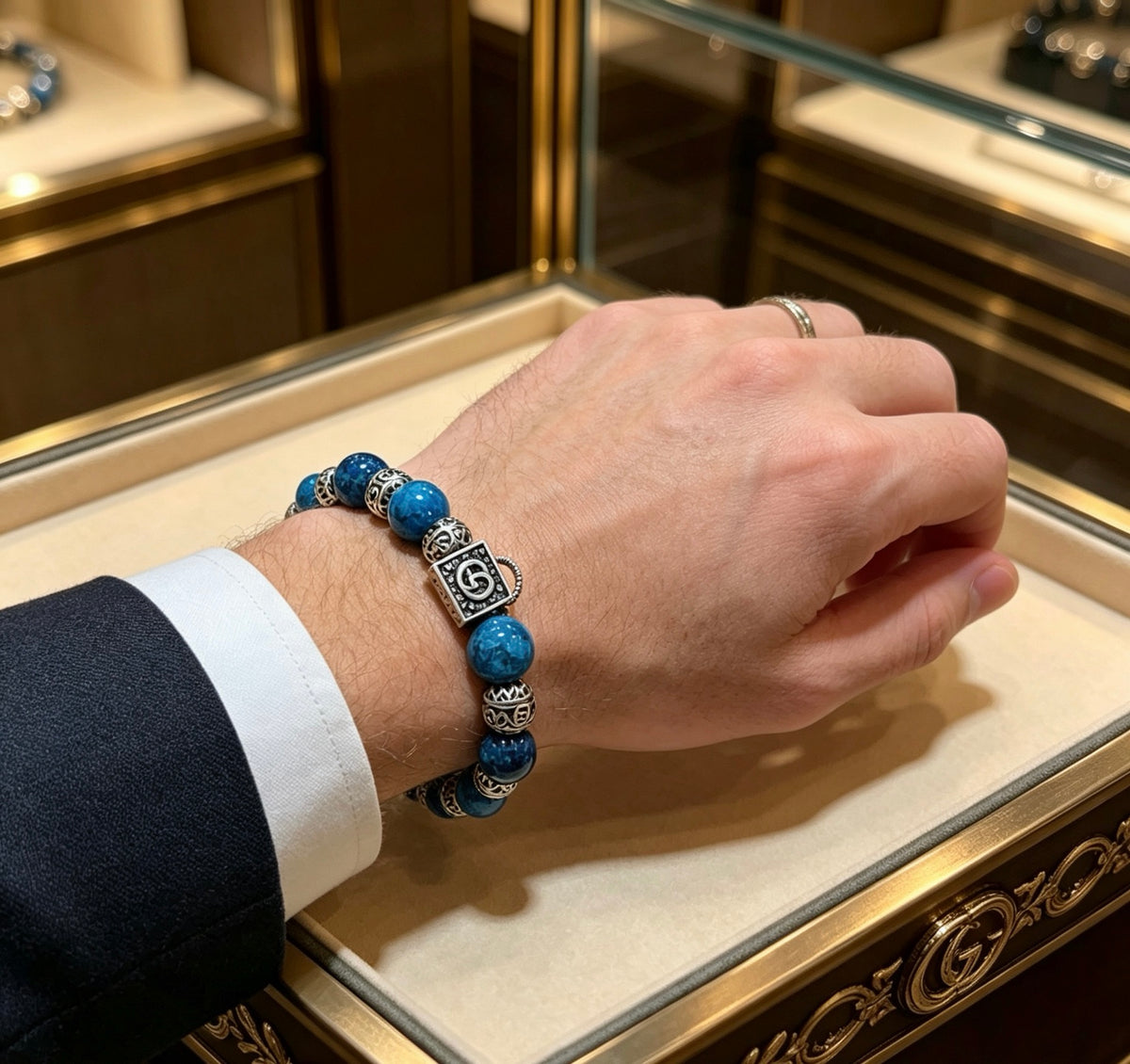Double-G Emblem Bracelet in Polished Metal-Tone – Design 013 styled product view